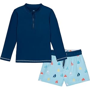 Dreamwave Boys' 2-Piece Swimwear Rash Guard and Swim Trunks Set | Long Sleeve Rash Guard, Mesh-Lined Swim Trunks, Functional