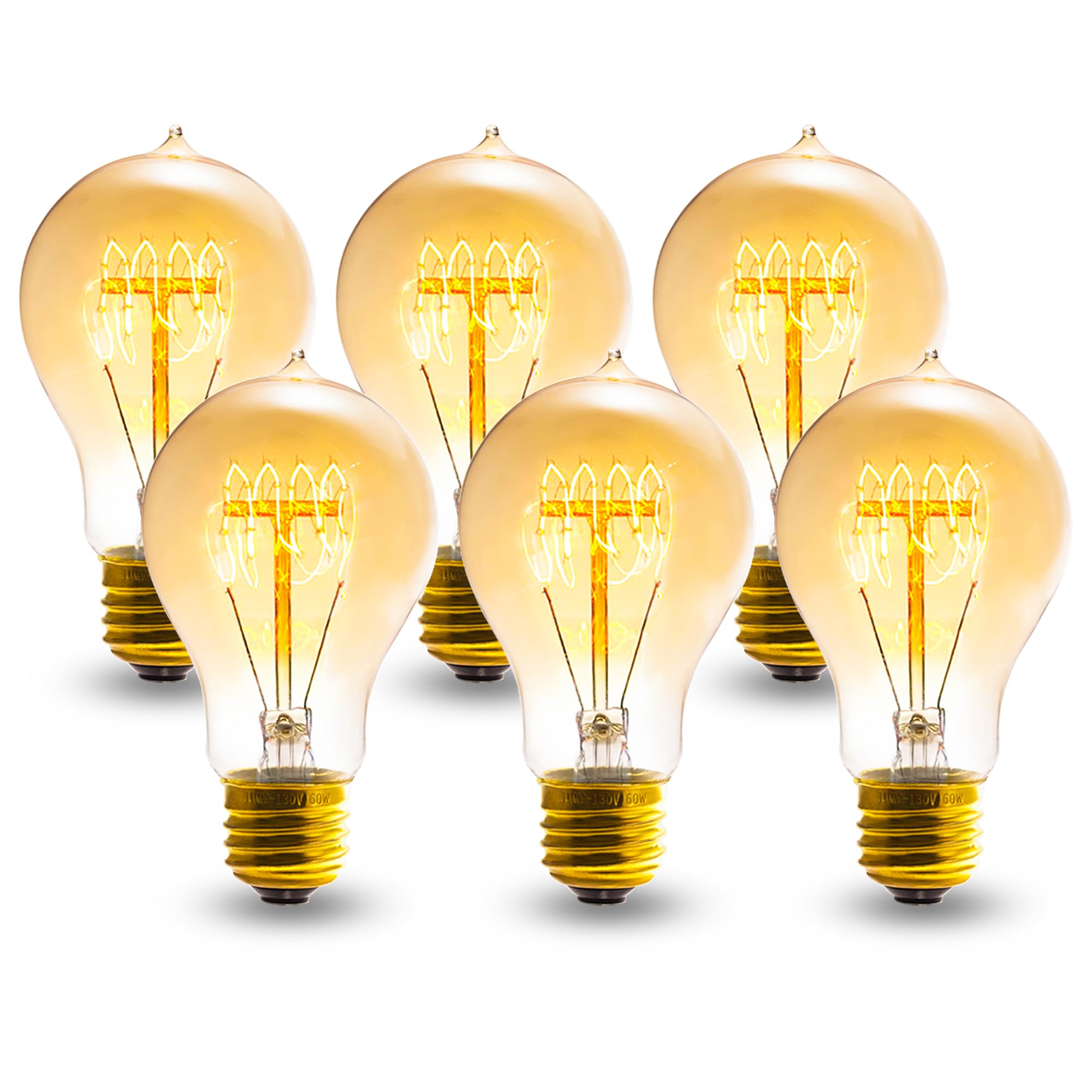 Photo 1 of Sevici A19 Edison Light Bulb,E26 Incandescent Light Bulbs 60W Antique Vintage Bulb,2200K Dimmable Warm White 280 Lumens Amber Retro Decorative Old Fashioned Incandescent Bulb,Squirrel Cage 6 Pack