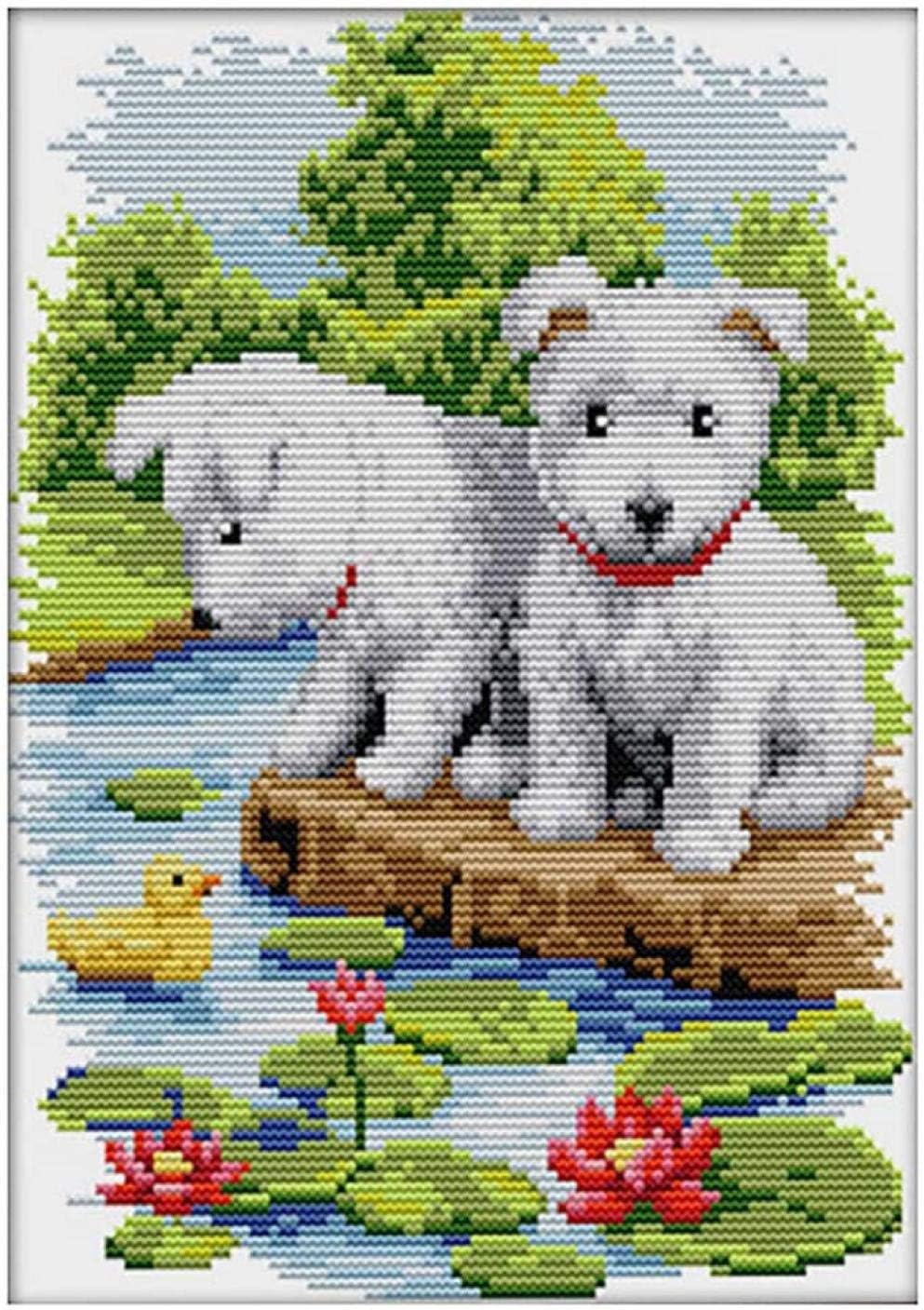 Counted Cross Stitch Kits Cross-Stitch Pattern Animals Dogs with Printed Fabric DIY Hand Needlework kit - 11CT