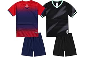 Hiheart Boys 2 Pack Soccer Jersey and Shorts Futsal Knit Set Football Training Uniform