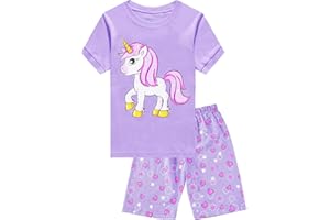 CM-KID Little Girls Pajamas Short Sleeve 100% Cotton Toddler Pjs Mermaid Sleepwear Unicorn Pajama Summer Clothes Sets 1-7T
