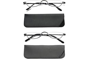 Viseng 2 Pairs Half Frame Reading Glasses for Women Men Slim Half Moon Lens Readers Metal Semi Rimless Eyewear +2.5