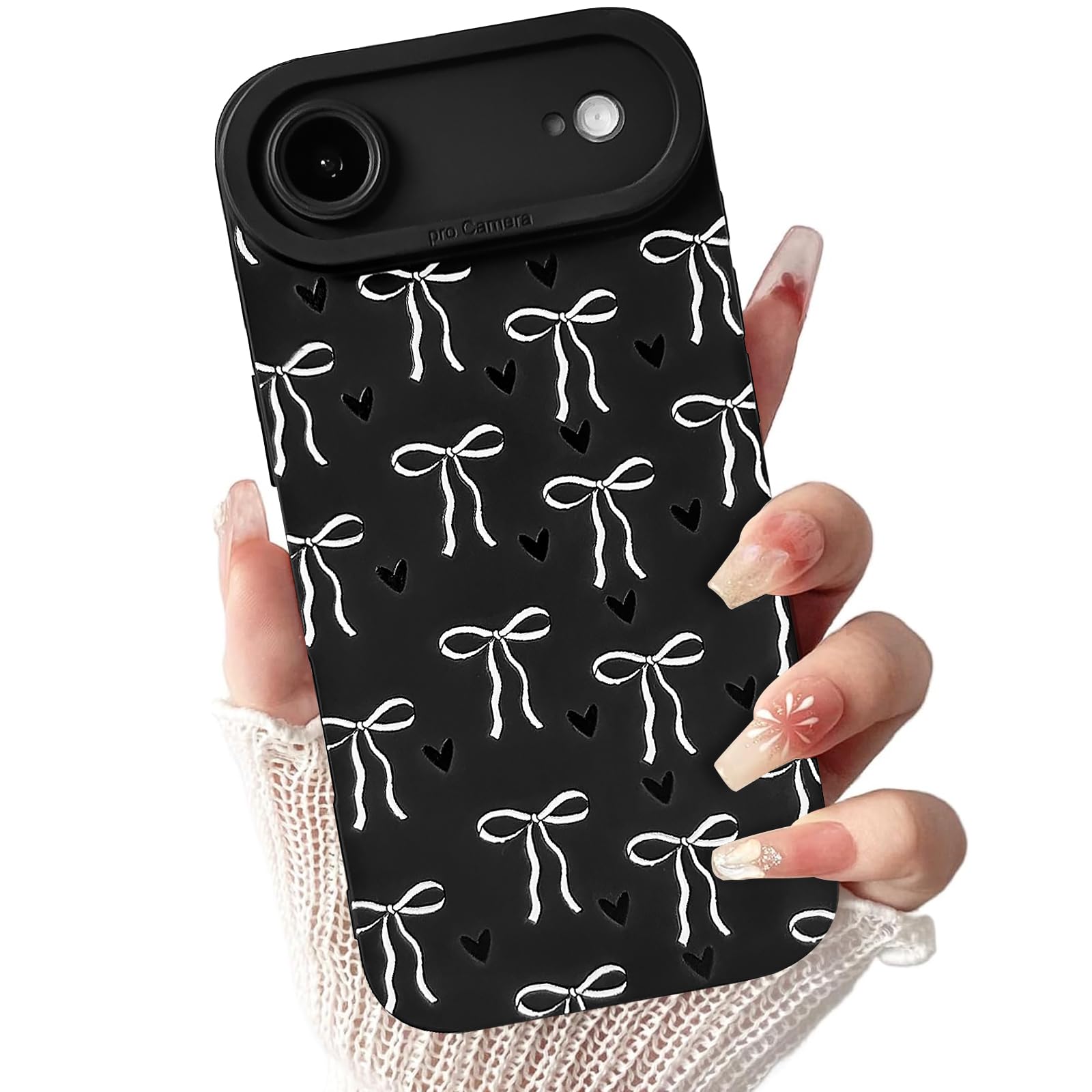 Lovmooful Compatible for iPhone 17 Air Case Cute Cool Ribbon Bowknot Heart Design for Girls Women Soft TPU Shockproof Protective Girly for iPhone 17 Air Case-Black&White