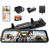 WOLFBOX G900 Tripro 3 Channel 4K Rear View Mirror Camera,8MP STARVIS IMX678 | 256GB Card Included, 12'' 4K+1080P+2.5K Front Inside and Rear, Cabin Version, 5.8GHz WiFi, Voice Control, Fits Car/Truck/SUV
