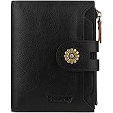 Blucoay Wallet Women,RFID Blocking Leather Womens Wallet Bifold Compact Card Holder Small Wallet for Women with Removable ID Window Black
