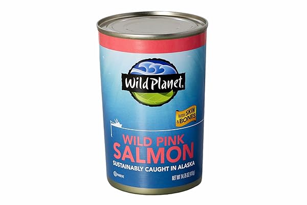 WILD PLANET WILD PINK SALMON WITH SKIN AND BONES, TINNED FISH, CANNED SALMON, SUSTAINABLY WILD-CAUGHT, NON-GMO, KOSHER, GLUTEN FREE, KETO AND PALEO, 14.75 OUNCE SINGLE