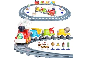 Electric Train Set for Toddlers,Train Toys with Lights,Realistic Music Sound, Steam Spray,Traffic Sign, Magnetic Train Connec