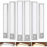 6Pack Aluminum Under Cabinet Lighting, 10inch Rechargeable Ultra-Thin Magnetic Motion Sensor Closet Lights, 3 Colors & Dimmab