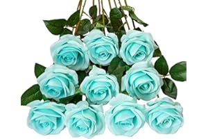 DuHouse 10pcs Fake Roses Artificial Silk Flowers Faux Rose Flower Long Stems Bouquet for Arrangement Wedding Centerpiece Party Home Kitchen Decor(Teal Blue)
