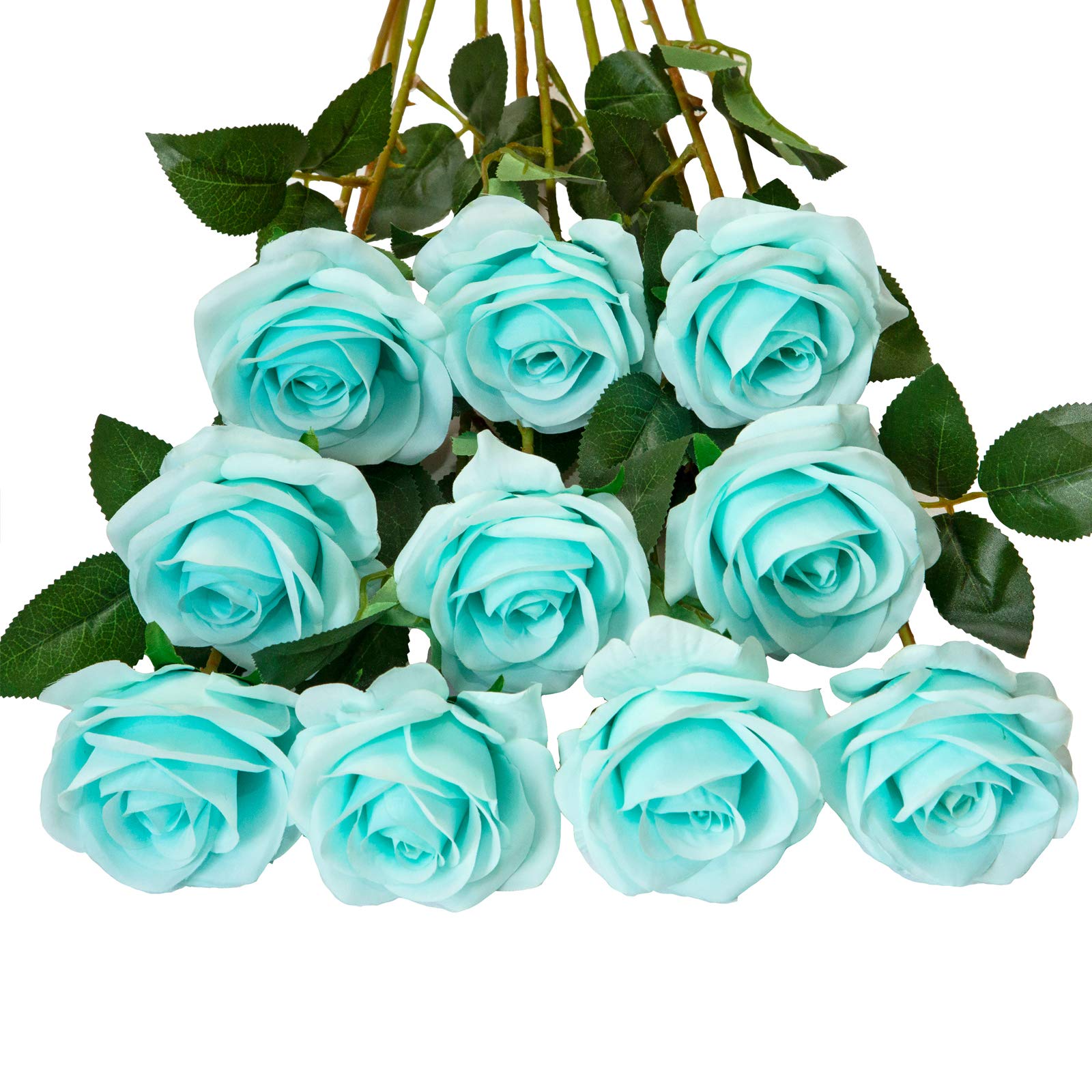 DuHouse 10Pcs Artificial Roses Fake Silk Flowers Realistic Bridal Bouquets with Single Long Plastic Stems for Arrangement Wedding Table Centerpiece Party Home Decor(Teal Blue) — image 1