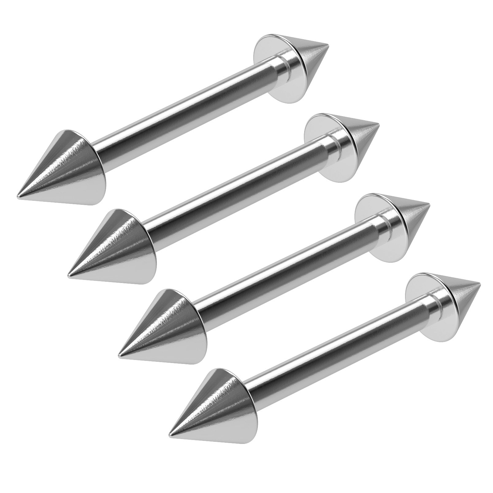 4pc 16g 1.2mm Surgical Stainless Steel Cartilage Barbell Earrings Spikes Set Lot Piercing Jewellery 10mm