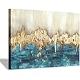 Canvas Painting Wall Art Abstract: Heavy Textured Hand Painted Dark Blue & Gold Foils Picture Artwork for Living Room (36” x 24'' x 1 Panel)