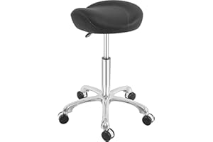 MWOSEN Saddle Stool Rolling Swivel Height Adjustable with Wheels. Saddle Chair Salon, Spa, Tattoo, Pedicure, Massage -Esthetician Chair(Black)