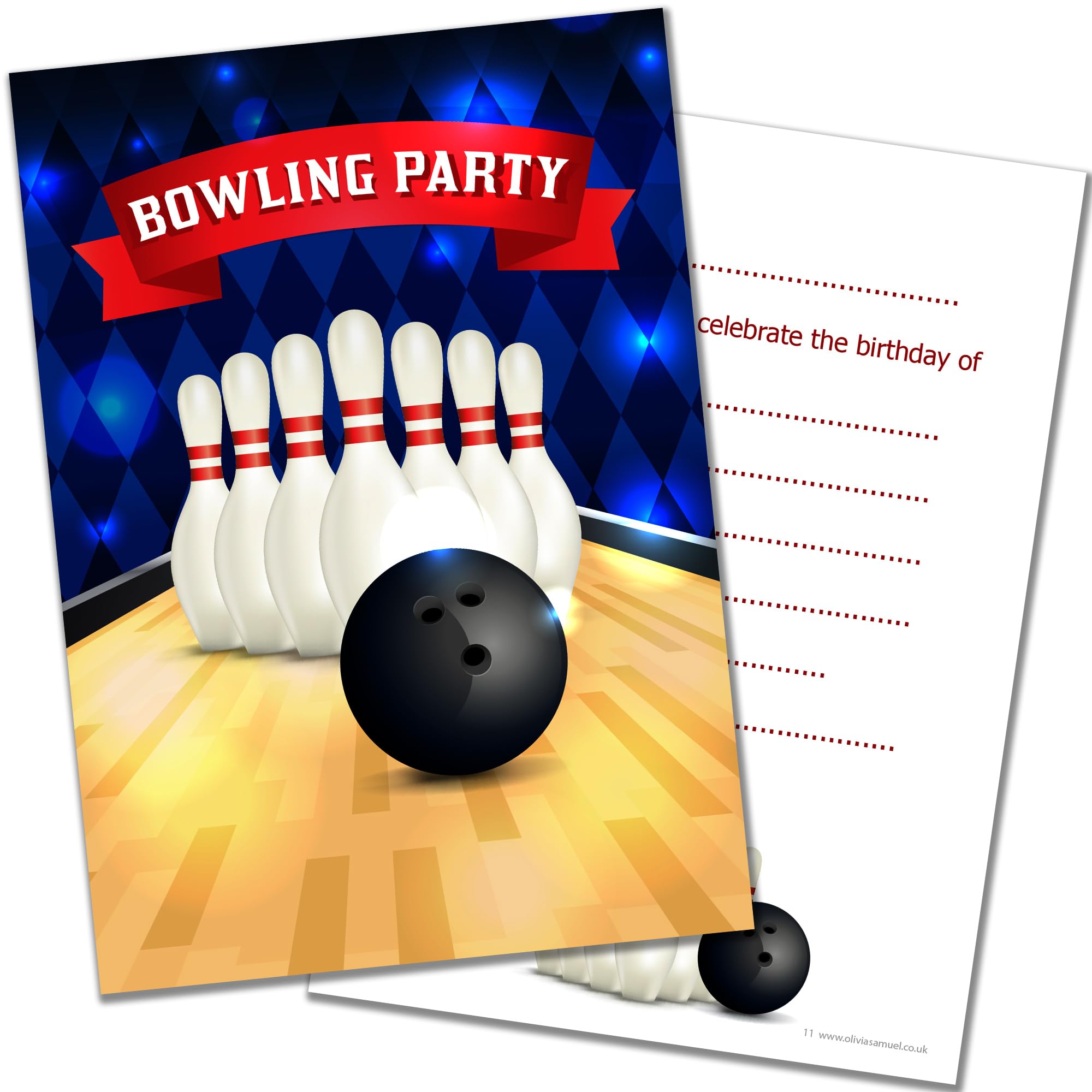 Olivia Samuel 20 x Bowling Party Birthday Invitations - Kids Ten Pin Party Invites - A6 Postcard Size with envelopes