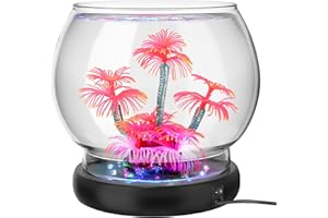 hygger 0.5 Gallon/1 Gallon Glass Fish Bowl with LED Light and Decor, Small Round Betta Fish Tank Goldfish Bowl, Round Clear Unbreakable Aquarium/Vase/Hydroponic Plant Terrarium, Nice Centerpieces