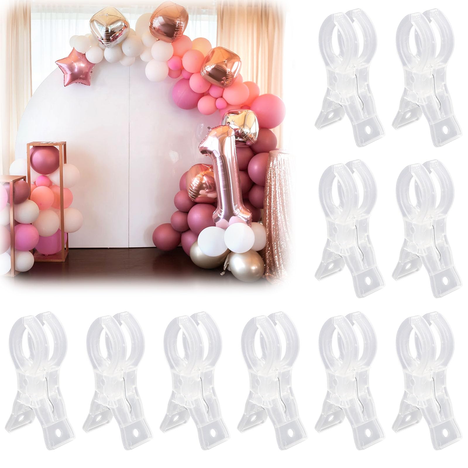 Photo 1 of 10pcs Balloon Arch Clips, Large ABS Spring Garland Clamps Transparent Heavy Duty Clips Connectors for Balloon Arch Photography Crafts Engagement Wedding Backdrop Decoration