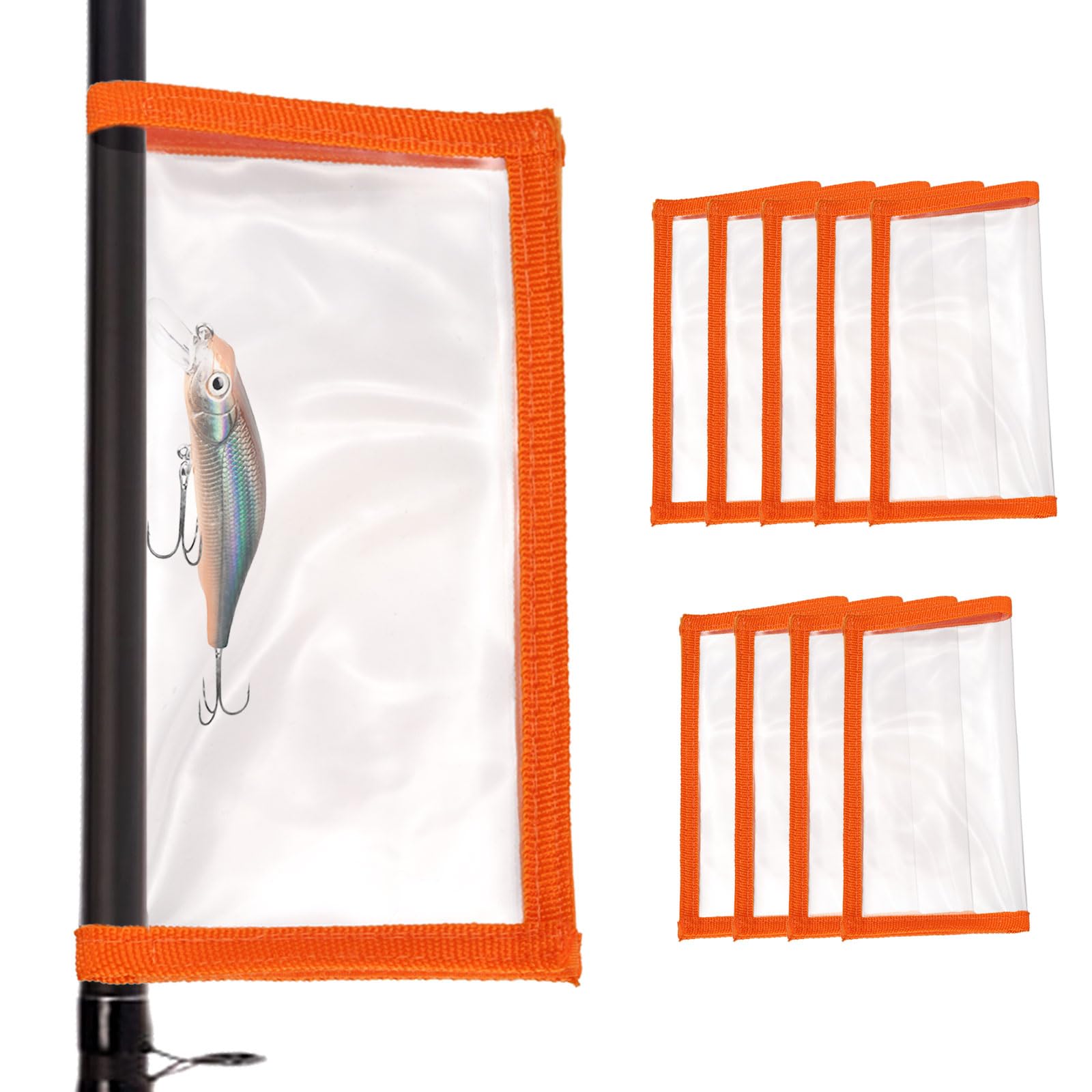 PATIKIL Fishing Lure Wrap 4.3" x 7.9", 10 Pack Durable Clear PVC Lure Covers Fishing Hook Covers Bait Storage Easily See Lures Keep Fishing Safe, Orange