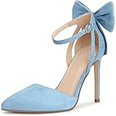 Carcuume Women's Closed Toe Heels Bow Stiletto Heel Sandals Pointed Toe Pumps Wedding Shoes