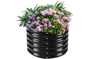 YSEJOMP 17" Tall Round Outdoor Garden Raised Garden Bed Kits- 24" Diameter,0.8MM Thick Metal Raised Planter Bed/Ground Planter Box for Variety of Flowers,Herbs,Vegetables (Black, 24 inches Diameter)