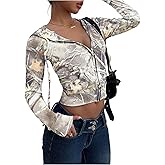 SOLY HUX Women's Camo Hoodie Zip Up Drawstring Long Sleeve Cropped Hooded Sweatshirt Y2k Vintage Jacket Streetwear