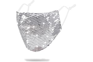MLGDA Sparkly Sequins Face Cover Glitter Cotton Sequin Masc Masquerade Face Covering (Silver)