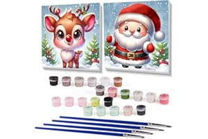 gganmtere 2 Packs Christmas Paint by Numbers Kit Framed for Adult Beginner, Cartoon Easy Adult Paint by Numbers Kits on Canvas, Acrylic DIY Paint by Number Kits for Home Wall Decor 8X8 inch