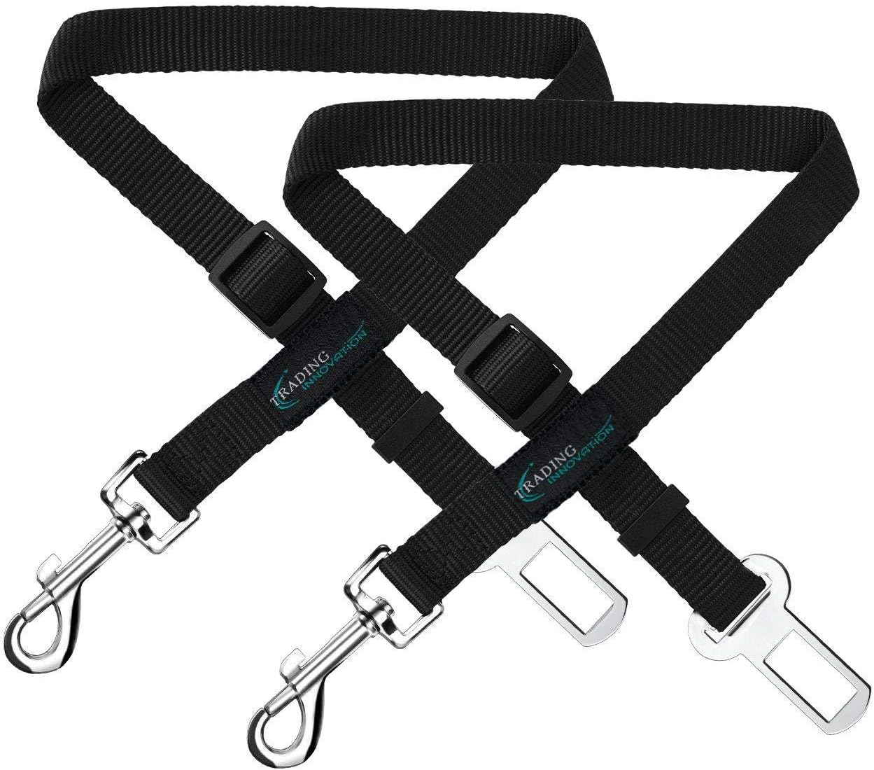 Trading Innovation Adjustable Dog Car Seat Belt – Nylon Abrasion Resistant Car Mounting Buckled Pet Safety Harness for Cats & Dogs, Pet Essentials (21.5 – 35.5 in) [Pack of 2]