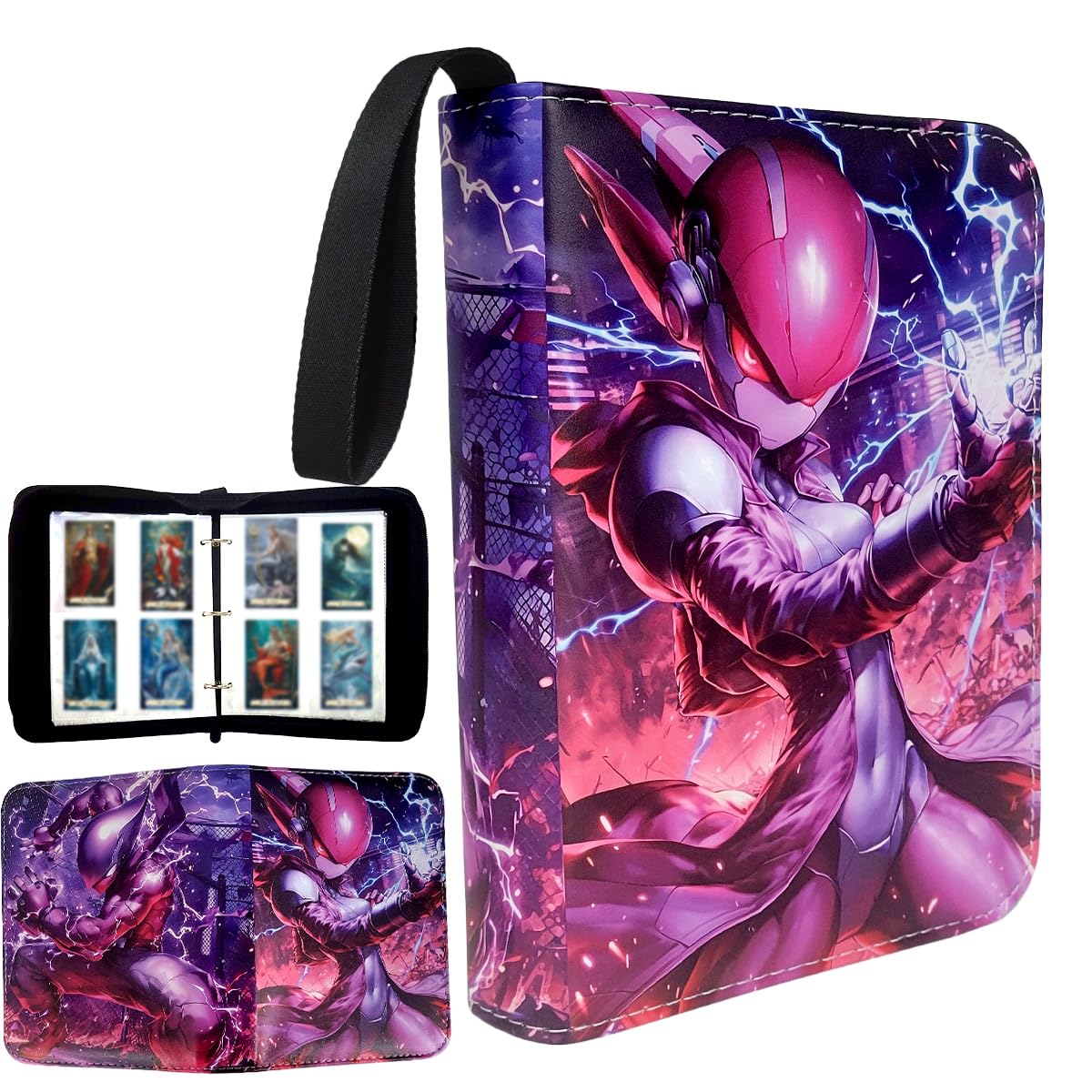 Ruayia 4-Pocket Card Binder, 100 Pages 400 Pockets PU Waterproof Card Folder, Card Collection Binder with Zipper, Portable Trading Card Album - Style 1