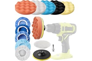 Automiim 13Pcs 6 Inch Car Polishing Buffing Pad Kit, Drill Polishing Kit, Foam Waxing Polishing Pad, Woolen & Microfiber Bonn