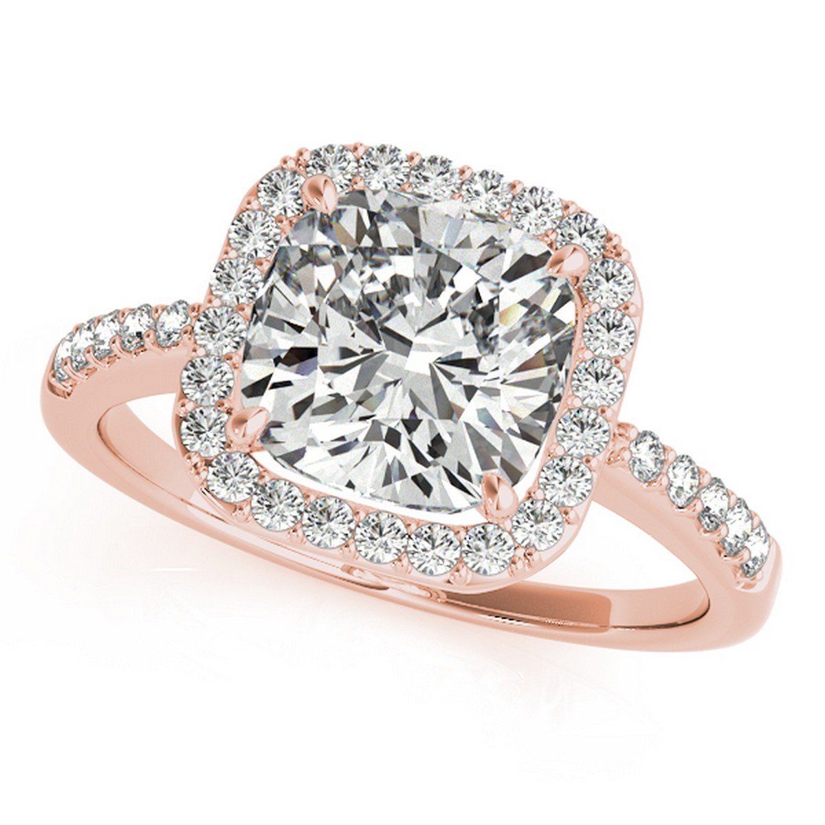 18k Gold Cushion Cut Square Diamond Halo Engagement Ring With
