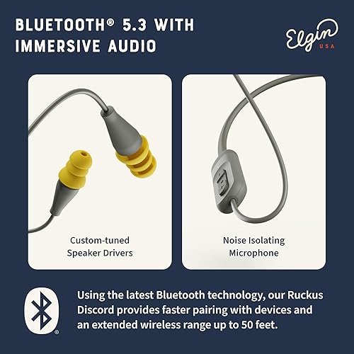 Elgin Discord Gen Bluetooth Earplug Earbuds, OSHA Compliant  Noise-Isolating Safety Wireless Headphones, All-