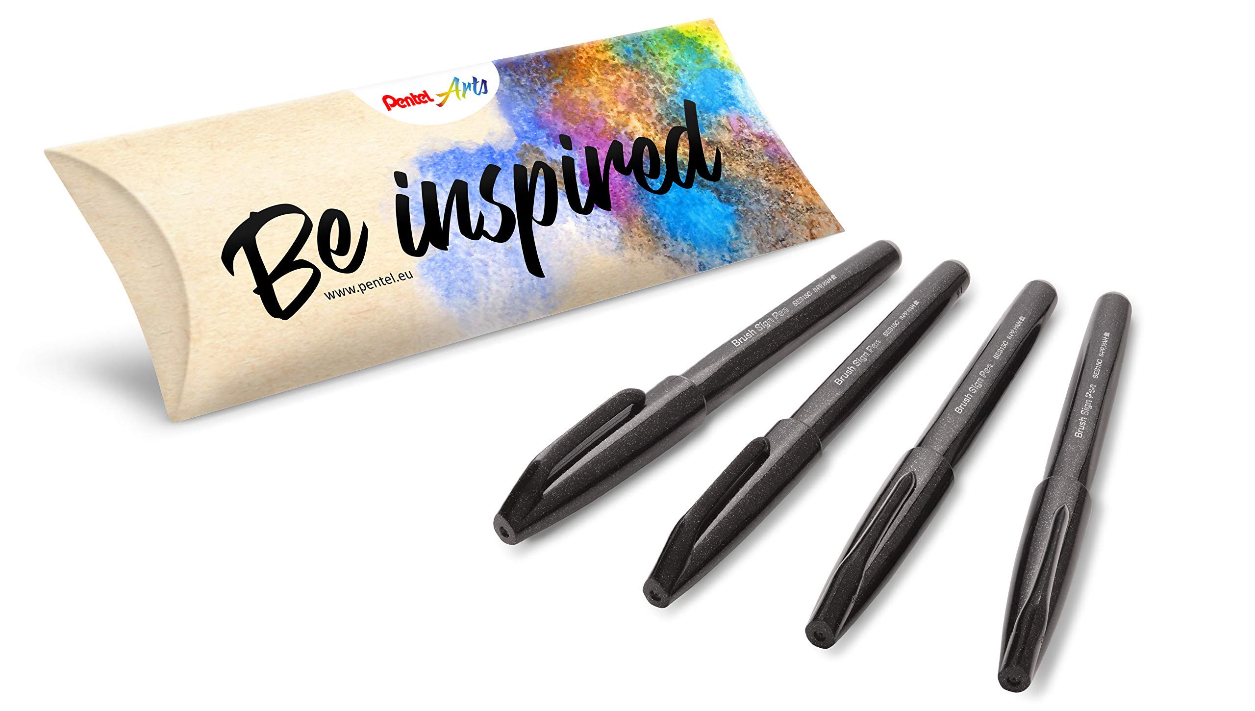 Pentel Arts Brush Sign Pen SES15C, Brush Felt, Black, Pack of 4