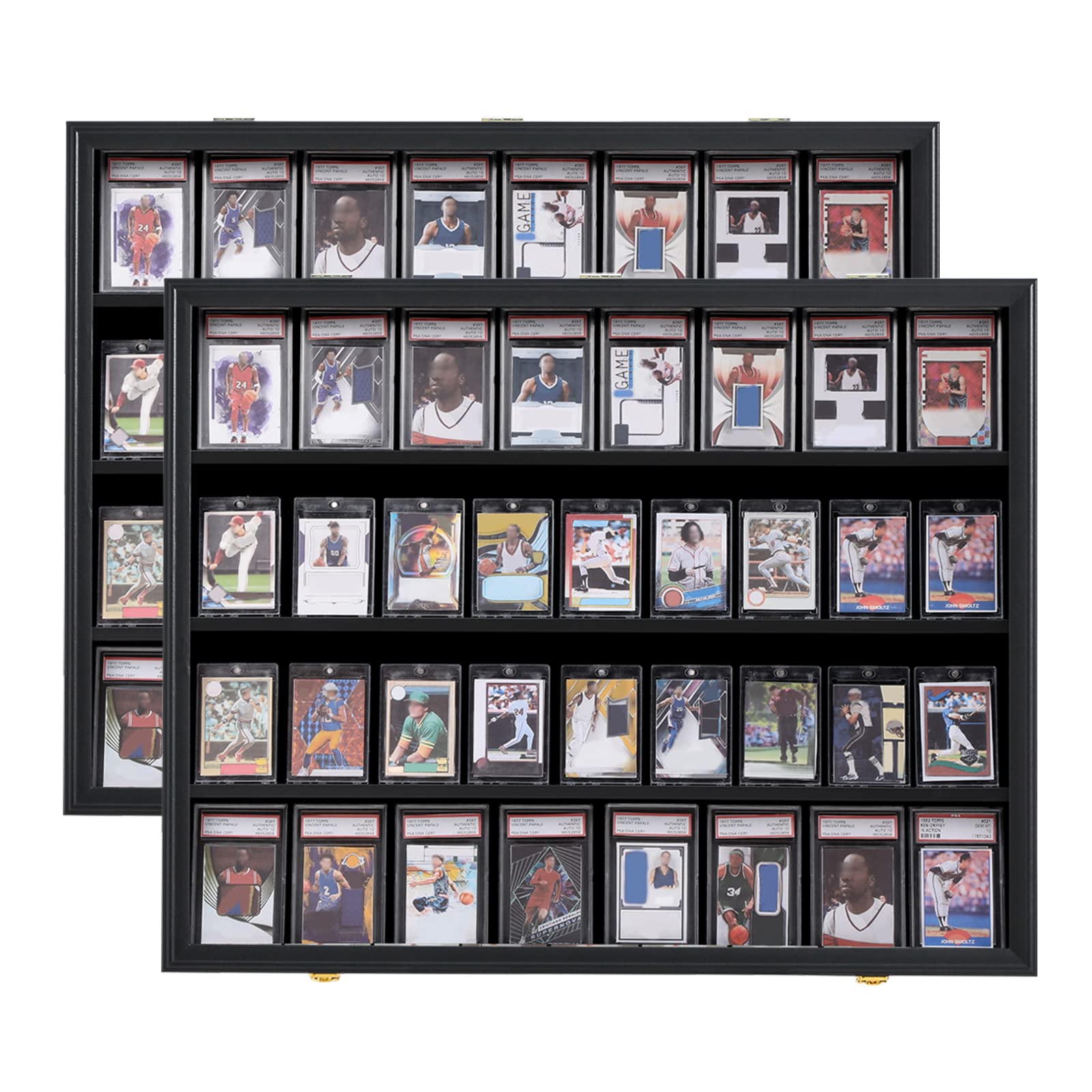 VERANI Baseball Card Display Case - 36 Graded Sports Card Display Frame - Holds Sport Cards with UV Protection Clear View Lockable Wall Cabinet for Football Basketball Trading Card Horizontal - 2Pack Image