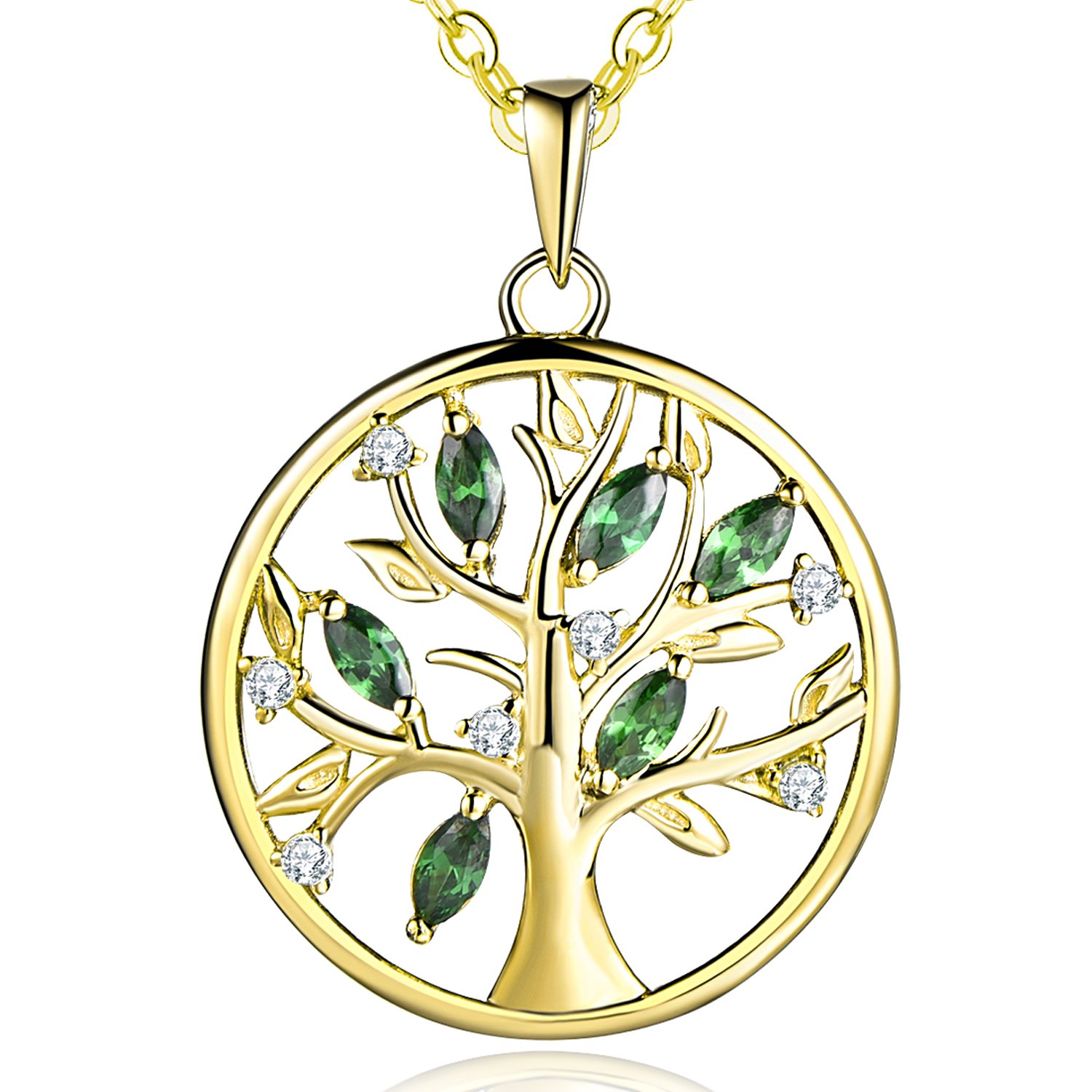 JO WISDOM Tree of Life Necklace,925 Sterling Silver May Birthstone Green Emerald Family Tree Pendant Necklace with Gold Plated,Jewellery for Women — image 1