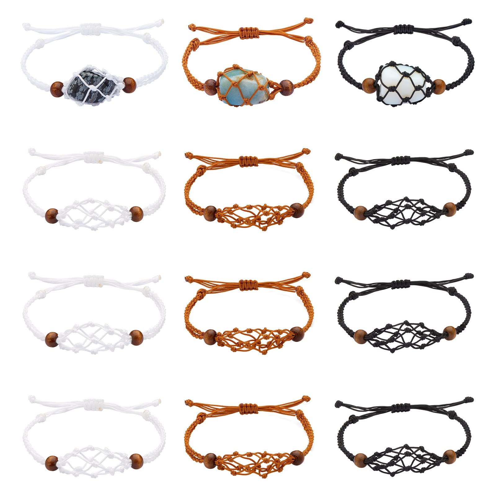 WEWAYSMILE 12-Piece Empty Stone Bracelet Holder, Adjustable Cord Holder for DIY Jewelry Making (3 Colors)