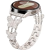 Aniaboho Compatible for Samsung Galaxy Watch 7 6 5 4 FE Band 40mm 44mm, Women Diamond Metal 20mm Watch Band for Samsung Watch Bands 7 6 5 4 FE/5 Pro/Watch 6 4 Classic/Watch 3 41mm/Active 2 (Starlight)