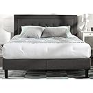 Zinus Upholstered Button Tufted Premium Platform Bed/Strong Wood Slat Support/Dark Grey, Queen