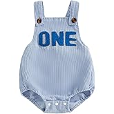 Honganda Baby Boy First Birthday Outfit Sleeveless Corduroy Overalls Letter One Cake Smash Romper for 1st Birthday Party