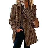 Mina Self 2026 Women's Plaid Houndstooth Wool Blazer Jacket - Fully Lined Loose Business Casual Elegant Suit with Pockets