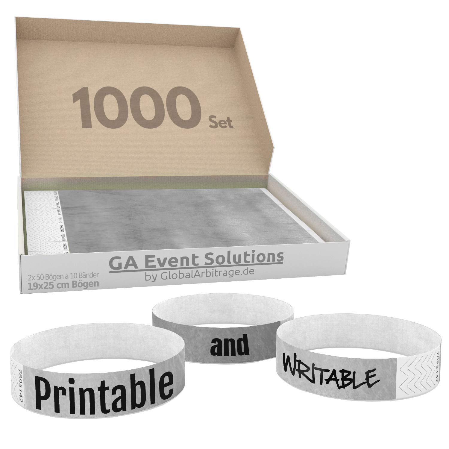 GA Event Solutions 1000 Tyvek Entrance Bands for DIY and Printing in Silver - Party Entrance Bands Festival Bracelets for Your Event