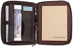 THE ANTIQ TheAntiq Zipper Padfolio, Leather Padfolio, Business Portfolio, Travel Art Kit, Laptop Folio, Padfolio Binder, Padfolio Leather, A4 Padfolio, Mens Portfolio, Notepad Folder Leather, Padfolio (Brown)