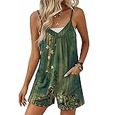 Ekouaer Womens Summer Casual Sleeveless Rompers 2026 Floral Loose Shorts Overalls Adjustable Boho Jumpsuits with Pockets