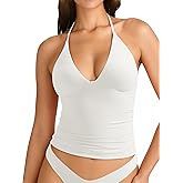 SUUKSESS Women Double Lined Halter Tank Top Summer Padded Going Out Tops Sleeveless Basic Shirts