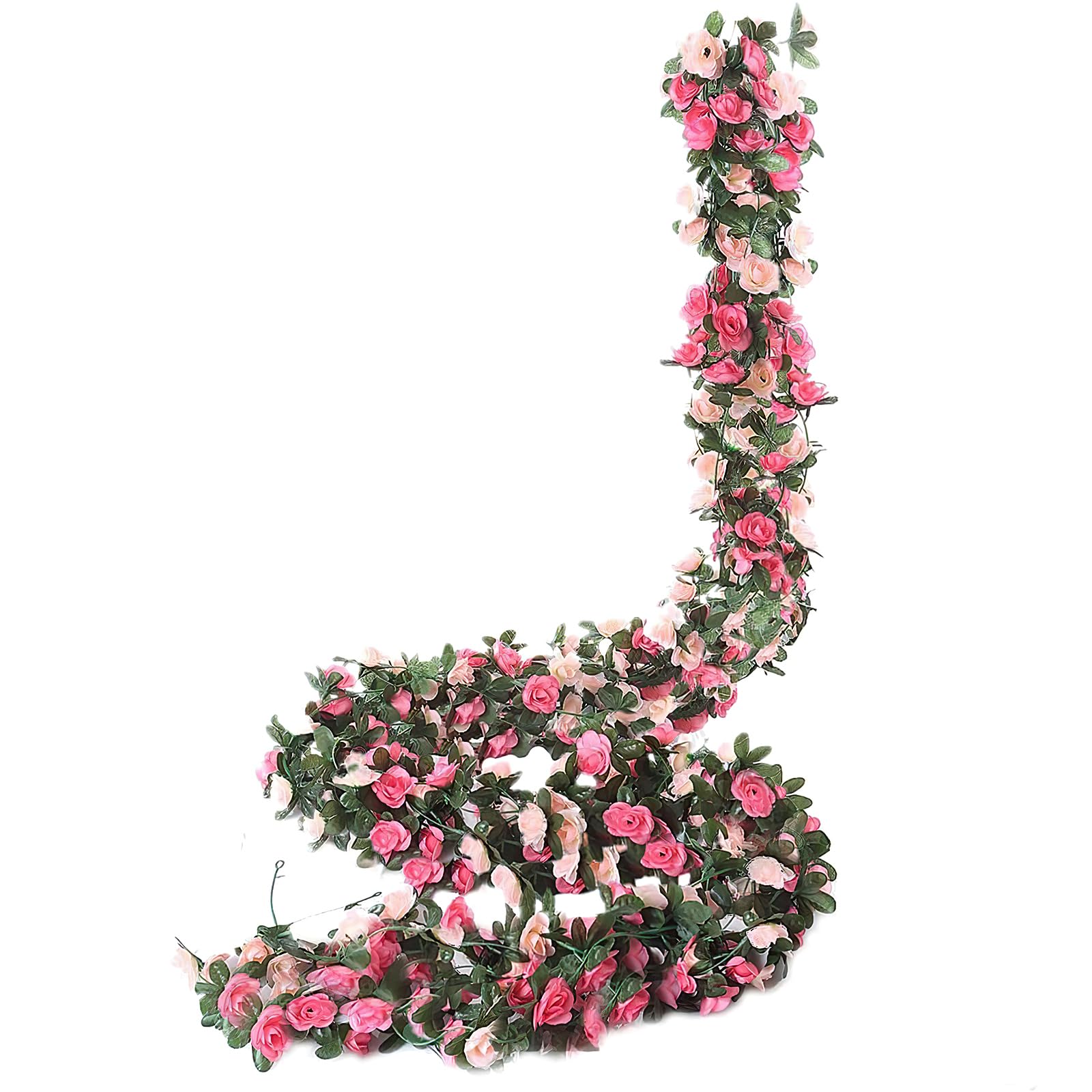 Weldomcor Pack of 8 Artificial Pink Garland 64 FT Flower Garland Roses Vines Silk Flowers Outdoor Hanging Artificial Flowers Decoration for Wedding Arch Bedroom Wall Backdrop Garden Decoration