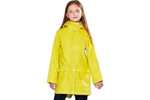 SOLOCOTE Kids Rain Jacket Hooded Lined Rubber RainCoats for Girls Boys Waterproof Windproof Size 5-14Y