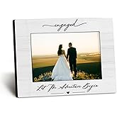 DUXMNAMG Engagement 4x6 Picture Frame, Just Engaged Gift, Engagement Gifts for Couples,Wedding Gifts for Newlyweds Bride Groom, Couple Picture Photo Frames for Desk Decor