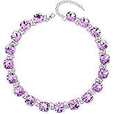 XILAZAB Clear Purple Austrian Crystal Wedding Bridal Jewelry Set for Brides Bridesmaid, Gemstone Statement Necklace and Earring Set Formal Prom Jewelry Set for Silver-Tone Fit With Wedding Evening Dress
