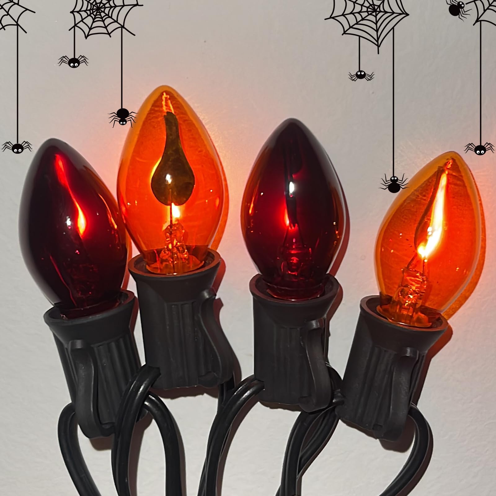 Photo 1 of Orange C7 Christmas Lights, 25Ft C7 LED Outdoor String Lights with 27 Clear Orange Bulbs, Hanging Christmas Decorative Lights for Indoor Outdoor Holiday Party Backyard Garden, Black Wire