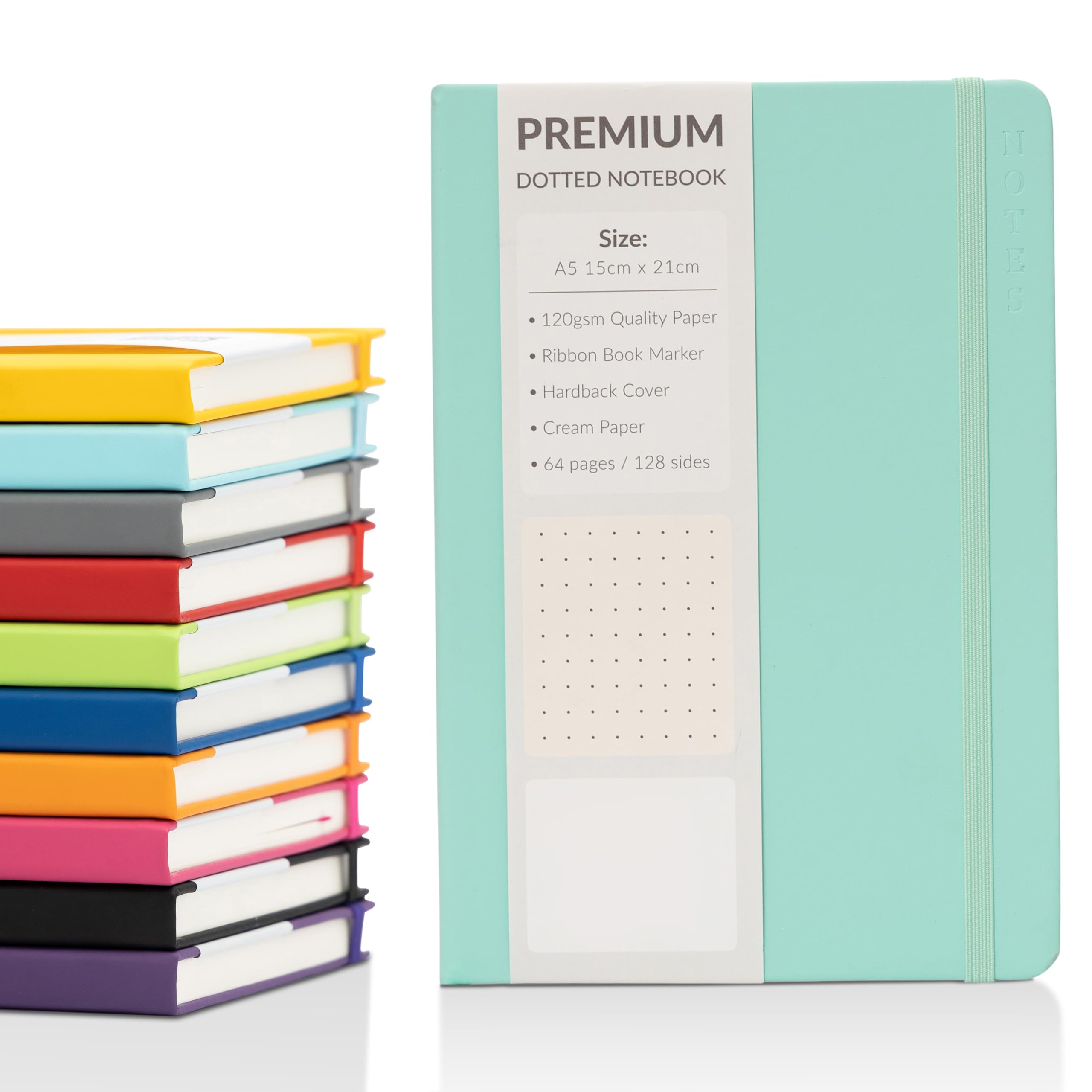 evelay A5 Notebook Dotted Journal with Faux Leather Hardback Cover and Premium 120gsm Thick Paper (128 Cream Pages, Duck Egg Blue) — image 1