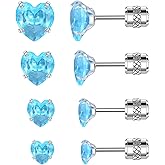 VOLUKA Valentine's Day Pack of Titanium Heart Shape Cubic Zirconia Screw Back Stud Earrings for Women Hypoallergenic